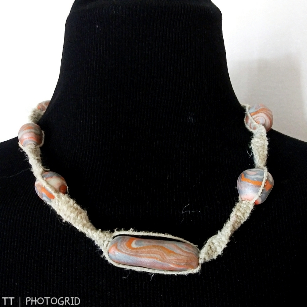 New Handmade Hemp and clay bead necklace